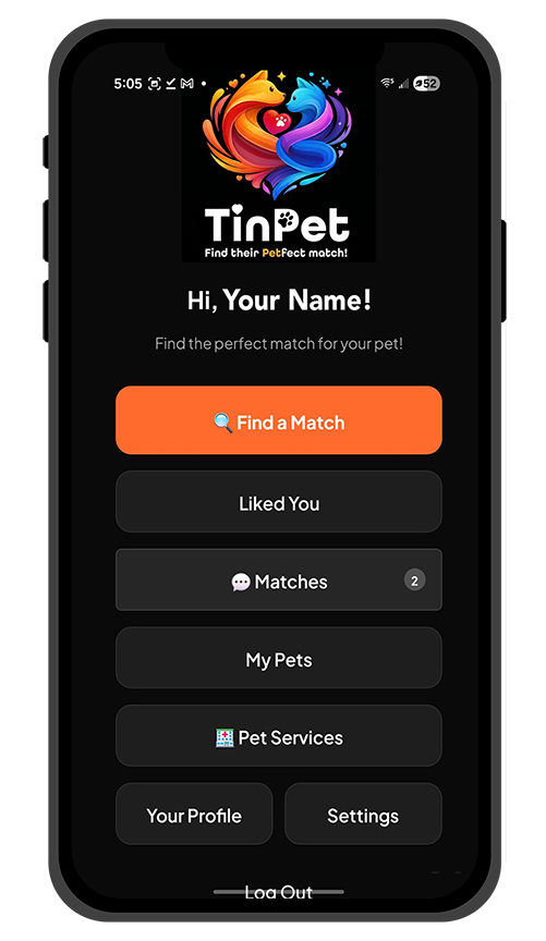 TinPet app on a phone