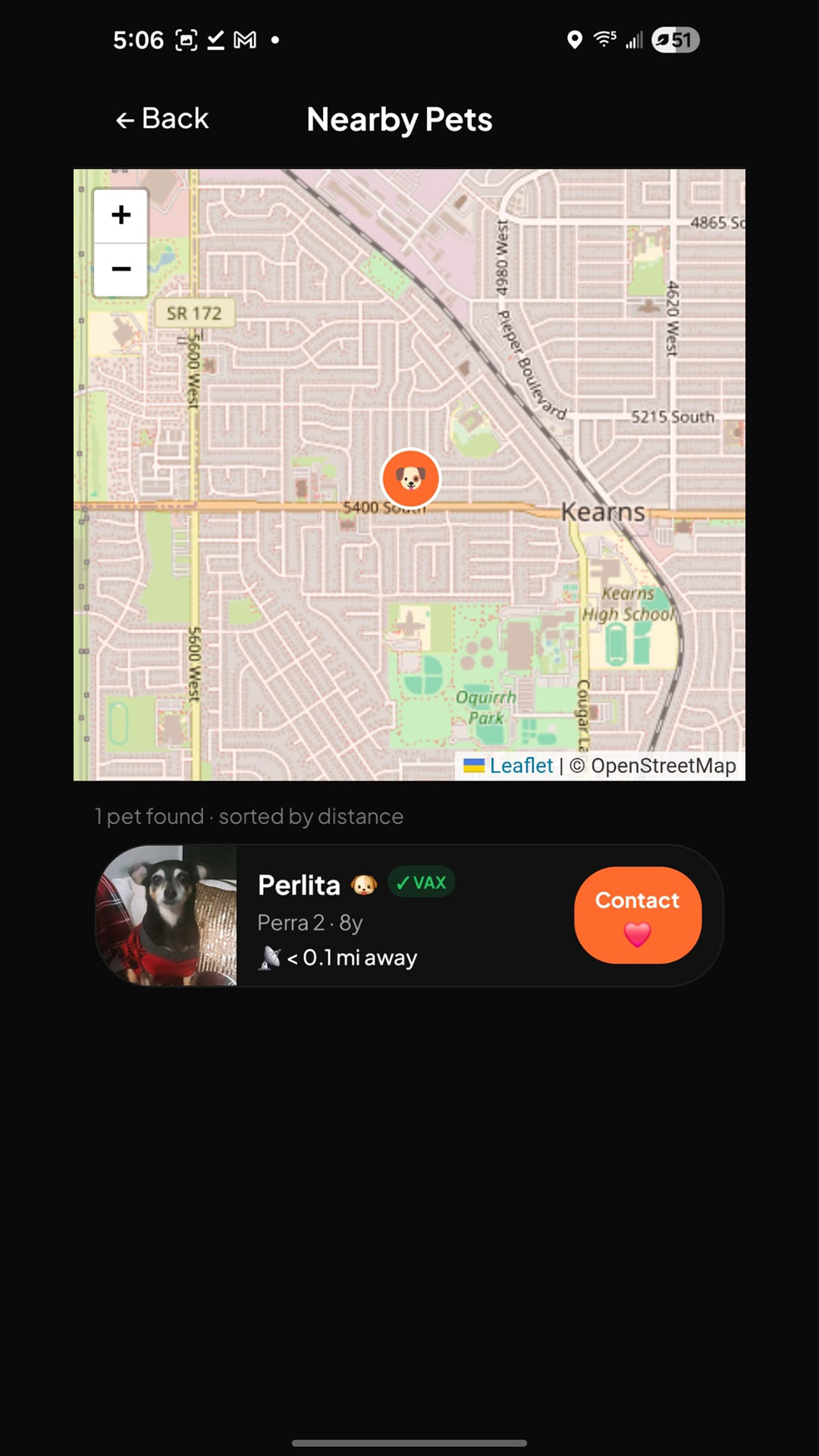 Nearby pets on the map