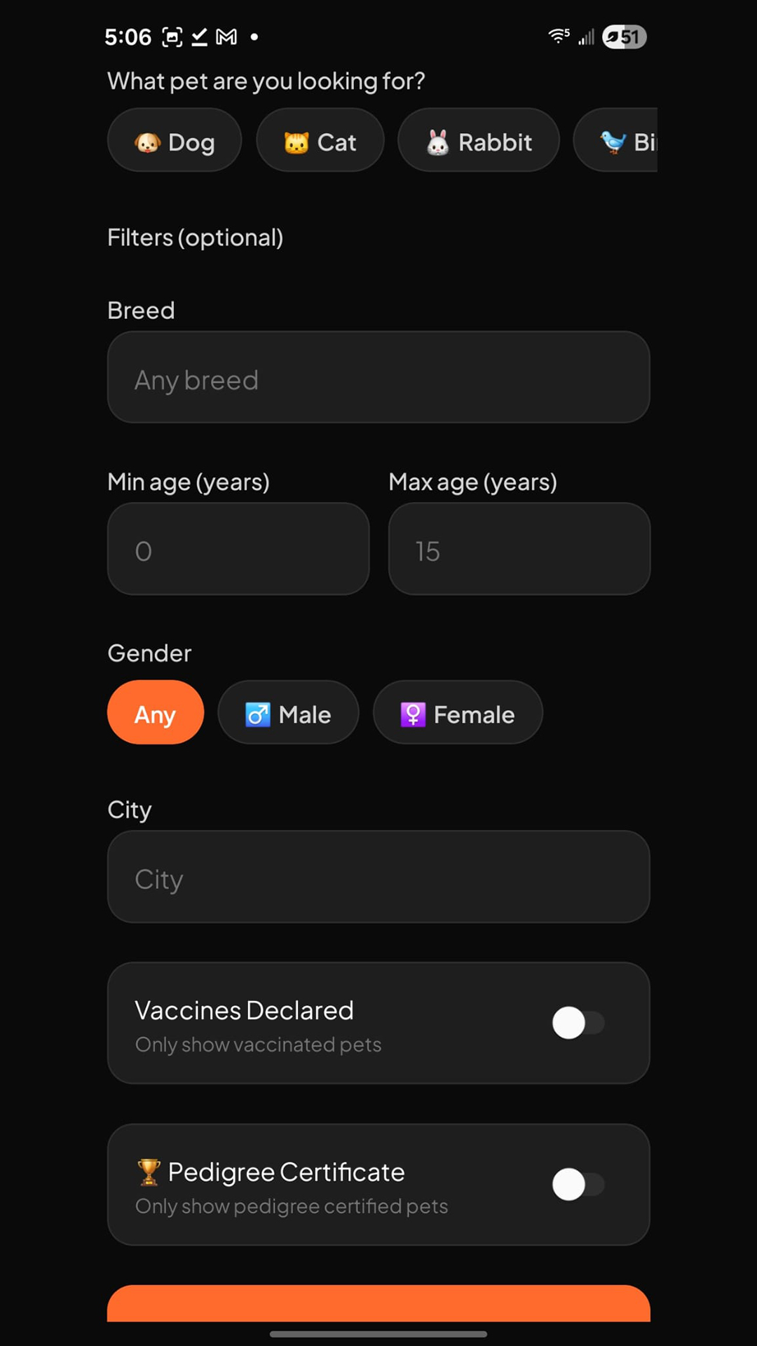 Search and filter pets